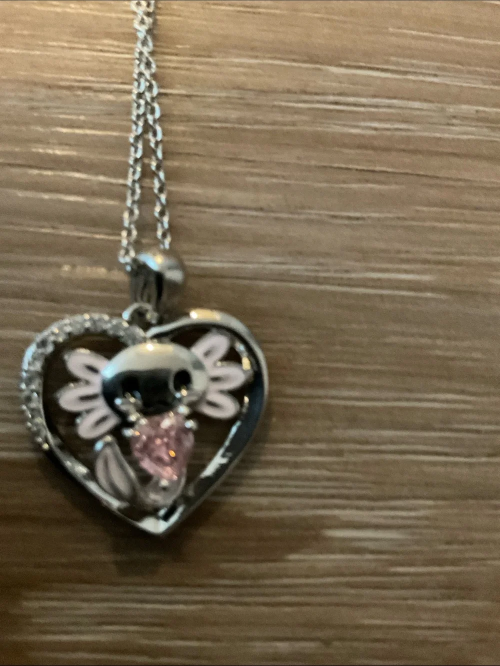 Silver Heart Pendant Necklace with a cute pink axolotl
